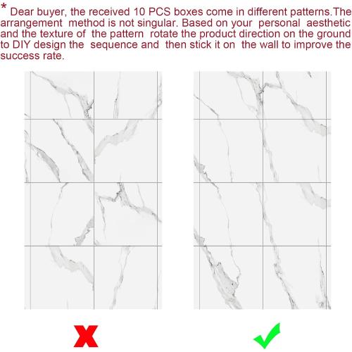 10pcs Marble Peel and Stick Backsplash Waterproof Washroom Wall Panels, Peel and Stick Tile, PVC Wall Panels for Kitchen (White and Grey, 11.8 x 11.8 x2.5MM x 10Pack)