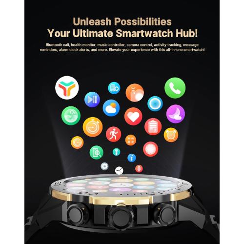 Smart Watch for Men Answer/Make Call for Android iPhone, 1.43 AMOLED HD Screen Mens Luxury Watch, 400mAh Heavy Duty Smartwatch Heart Rate Blood Oxygen Blood Pressure Sleep Monitor Pedometer, 2 Straps