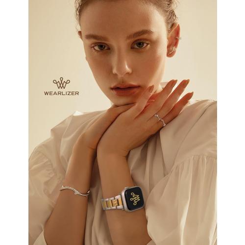 Wearlizer Compatible Watch Bands for Women 41/40/38/44/45/46/49/42mm, Dressy Metal Strap Designer Stainless Steel Gold Silver Bracelet for iWatch Series 11 10 9 8 7 6 5 4 3 SE/Ultra 3 2 1
