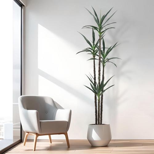 Artificial Tree 7ft Faux Agave Plant with 60 Leaves and 4 Realistic Trunks,Fake Floor Potted Artificial Tall Plants for Home Office Garden Decor Indoor (7Feet,1Pack)