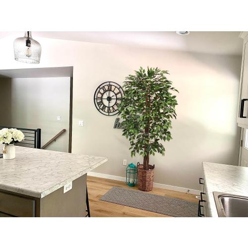 Artificial Ficus Tree for Home Decor, 6 Feet Faux Plant Fake Silk Trees with Pot for Indoor Outdoor House Living Room Office Garden (6 ft Tall)