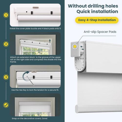 Motorized Blinds No Drill Automatic Blinds for Windows Cordless Roller Shades Electric Blinds with Remote Control Smart Blinds