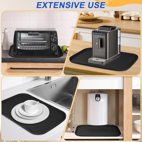 Silicone Pet Feeding Mat with Raised Edge for Food and Water, Dog Bowl Mats, Cat Bowls Placemat with High Lip for Floor Waterproof, Rubber Tray for Cats and Dogs 19 x 12 x0.7 Black