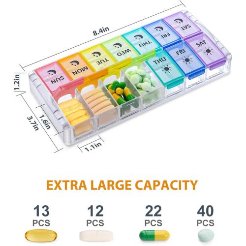 Pill Organizer 2 Times a Day, Fullicon Quick Fill Large Weekly AM PM Pill Box, Medicine Organizer 7 Day, Daily Pill Cases - Rainbow (Patent Registered)