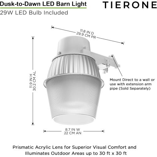 250W Equivalent Barn Light with 29W LED bulb Outdoor Dusk to Dawn Area and Flood Light with Photocell UL Listed LED Security Light for barn Garage Yard Warehouse 4000K 3300LM 120Vac Gray 1Pack