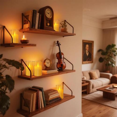 wemarry Flameless Candles Acrylic Glass Pillars 3 D x 6 H Battery Operated Flickering Candles Include 8-Key Remote with Timer Function 400  Hours (Amber, Warm Light 2 Pack)
