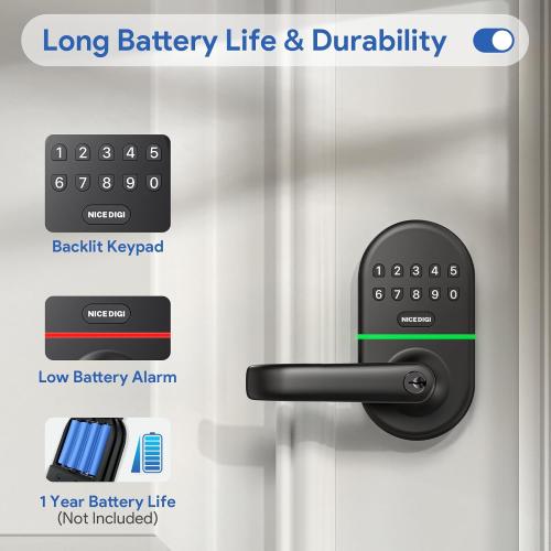 Keypad Door Lock with Handle: Keyless Entry Smart Lock for Front Door, NICE DIGI Electronic Digital Door Lock, Easy Installation