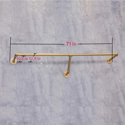 Industrial Pipe Wall Mounted Clothes Hanging Shelves System,Metal Clothing Towel Rack,Garment Rack Perfect for Retail Display,Closet Organization (Gold, 71 L x 11.8 D)