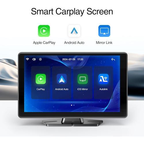 Apple Carplay Screen - Wireless Apple Carplay & Android Auto with 9 Touchscreen, Portable Car Audio Receiver with Voice Control, Bluetooth, FM