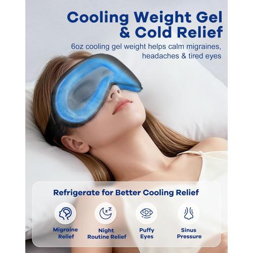 3D Weighted Cooling Gel Eye Mask for Sleeping, FSA Eligible Items HSA, 6oz Gel-Weighted Sleep Mask, 100% Blackout, Gentle Pressure & Cold Relief for Migraine, Ice Cold Gel for Puffy Eyes, Eye Care