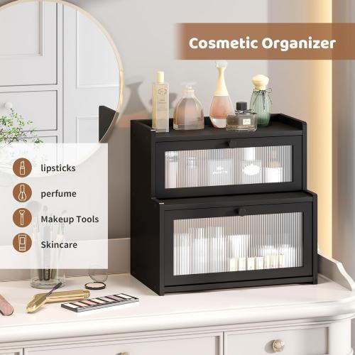 FILWH Bread Box for Kitchen Countertop Double Layer Large Corner Bread Box Capacity Bread Storage Bin Farmhouse Breadbox Container Organizer Cabinet Cupboard Black