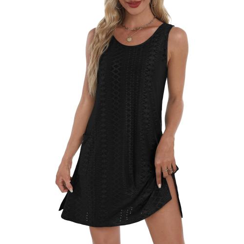 Size M Coverup Summer Dresses for Women 2025 Eyelet Casual Loose Sleeveless Sundresses Tank Dresses with Pockets