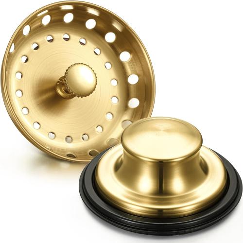 Hushee 2 Pcs 3.5 Inch Kitchen Sink Strainer Stopper Stainless Steel Garbage Disposal Plug Sink Drain Strainer Basket Stopper for Replacement(Brushed Gold)