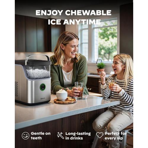 Silonn Nugget Ice Maker Countertop, Ice Basket with Handle, Quiet Operation & Self Cleaning Ice Machine, Chewable Ice, 33 lbs/24H, Portable Pellet Ice Maker with Scoop for Home, Kitchen and Office