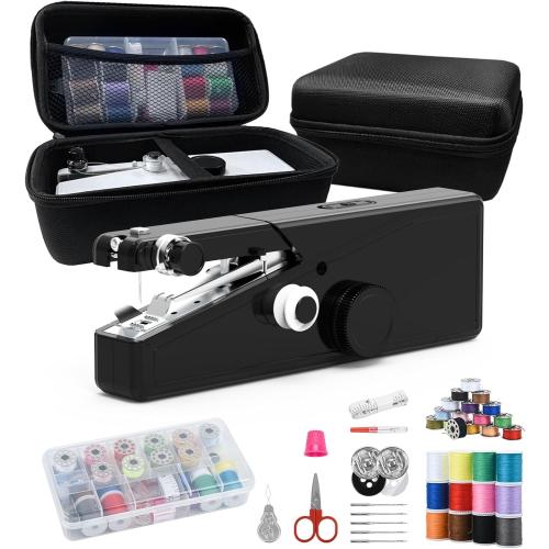 Handheld Sewing Machine for Beginners - Portable Cordless Mini Sewing Machine, Complete Sewing Kit & Accessories - Easy Electric Stitching for Home, Travel & DIY Repairs, Black