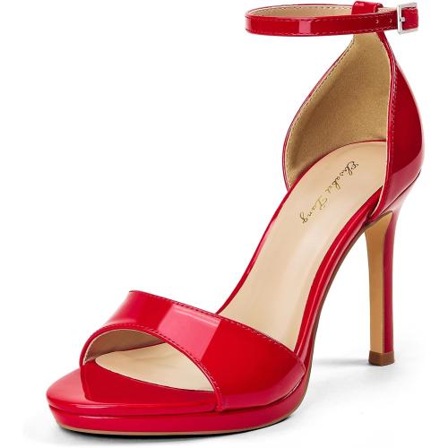 Elisabet Tang Women's Platform Heeled Sandals 4 Inch Stilettos Round Open Toe Strappy Sexy High Heels Ankle Strap Buckle Heels for Party Wedding Dressy Shoes size 39