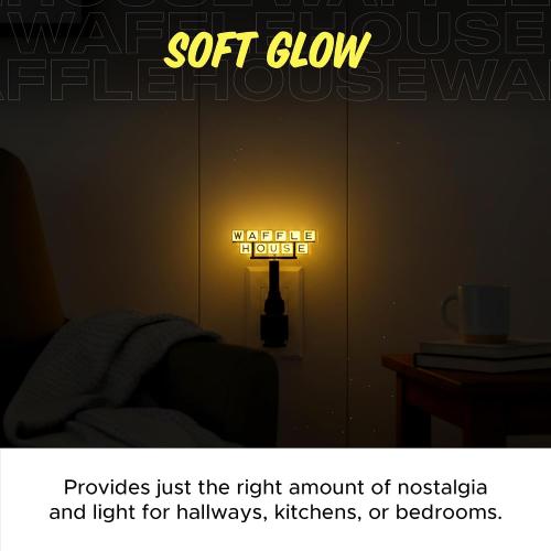 Waffle House Plug-in Night Light – Classic Logo Glow Inspired by The Iconic Restaurant for Hallways, Bedrooms & Retro-Waffle Lovers