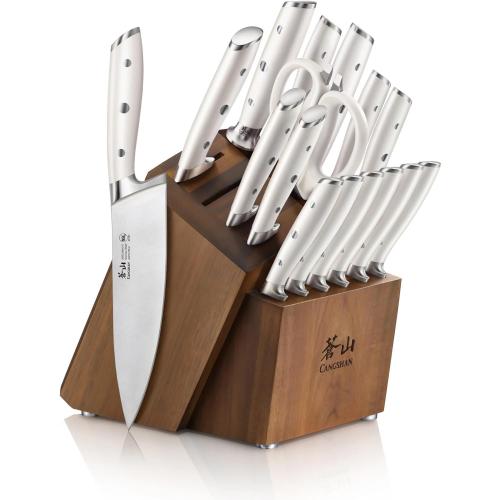 Cangshan Alps Series German Steel Forged 17-Piece Knife Block Set, Acacia (White)