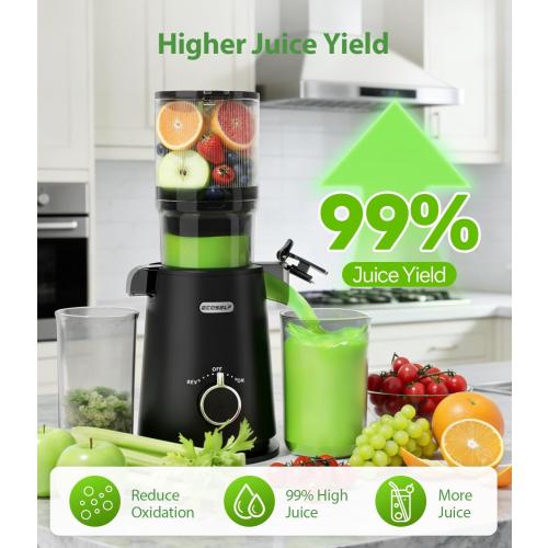 Juicer Machines - Wide Mouth Feed Chute with Self Feeding Hands-Free Design - Cold Press Juicer for Vegetables and Fruits - Juice Extractor Machine High Juice Yield - With Pusher