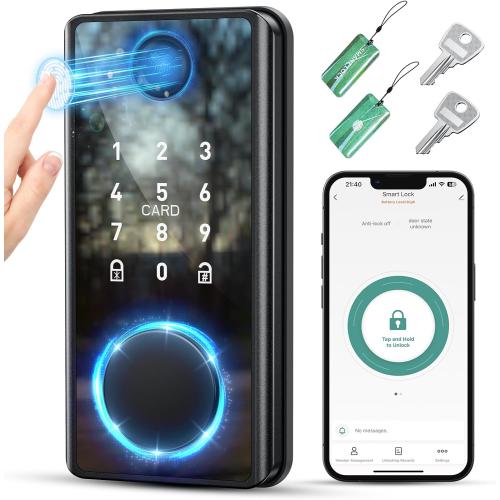Keyless Entry Deadbolt, App Control, Electronic Digital Touchscreen Keypad for Home, Office, and On-The-Go Security Black