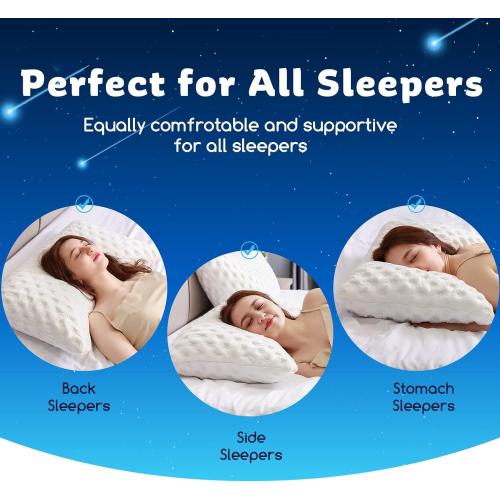 Cooling Side Sleeper Pillow for Neck and Shoulder Pain, Luxury Shredded Memory Foam Curved Bed Pillows for Sleeping Set of 1- Adjustable Queen Size- Washable Cover Crescent White