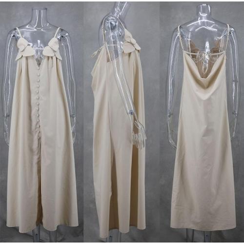 Size L..Recious Womens Sexy Sleeveless Spaghetti Strap V Neck 3D Flowers Button Bodycon Party Clubwear Dress