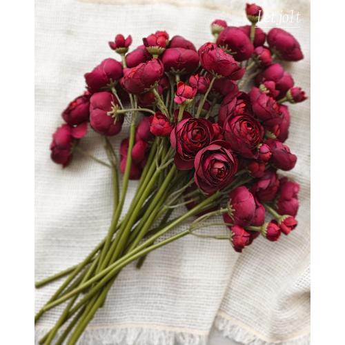 Letjolt Ranunculus Artificial Flower 18 Pcs Red Silk Ranunculus Wedding Bouquet Engagement Centerpieces Arrangements Bridal Shower Decorations Home Decor, Dark Red