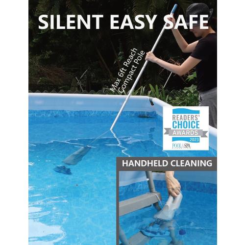 KOKIDO Cordless Handheld Pool Vacuum for Above Ground Pool, with 6ft Pole and 2 Vac Brush Heads, Ideal for Spot Cleaning Small Inground Pool Spa up to 20ft, Rechargeable, 60min, Sand and Light Debris