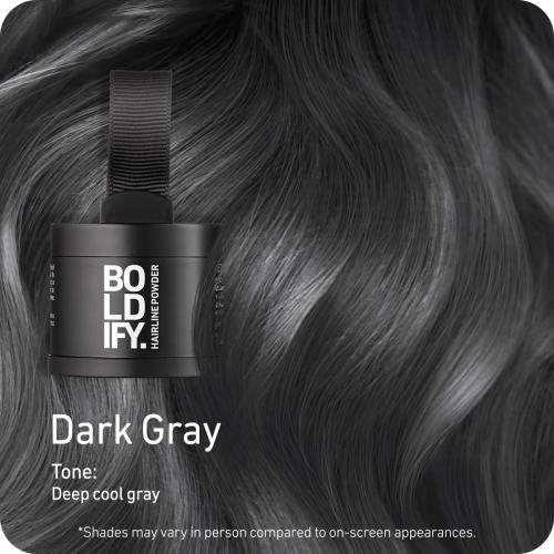 BOLDIFY Hairline Powder - Water-Resistant Root Touch Up Hair Color for Gray Coverage - 24-Hour Stain-Proof, Mess-Free Hair Powder for Thinning Hair - Dark Gray