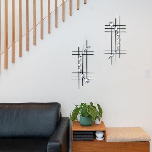 ZEXUIRU 2 Pack Black Abstrac Wall Decor – Metal Crystal Wall Art with Sparkling Rhinestones, 16.5’’/24 Inch Wall Hanging Set for Living Room Bedroom Bathroom – Modern Bling Home Decorations