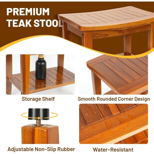 20 Premium Teak Shower Bench with Shelf & Handle, Solid Teak Shower Stool, Durable Wooden Waterproof Seat for Inside Shower, Teak Wood Bench for Bathroom, Indoor & Outdoor Use