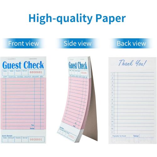 ZPARIK 6 Pack Guest Checks Books, Server Note Pads, Pink | 5 Pack Guest Checks with 50 Sheets Per Book, Waiter Checkbook, Waitress Notepad for Restaurants, Perfect for Servers