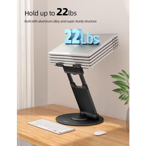 Nulaxy Telescopic 360 Rotating Laptop Stand for Desk Adjustable Height Swivel Pull Out Design Ergonomic Laptop Riser Fits All 10-17 Laptops Computer MacBook, Black