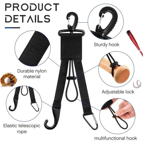 Deekin 4 Pcs Baseball Softball Gear Hanger 3 in 1 Dugout Organizer Bat Holder with Glove Clip and Helmet Hook for Fence Bag Water Bottle Hiking Camping (Black)