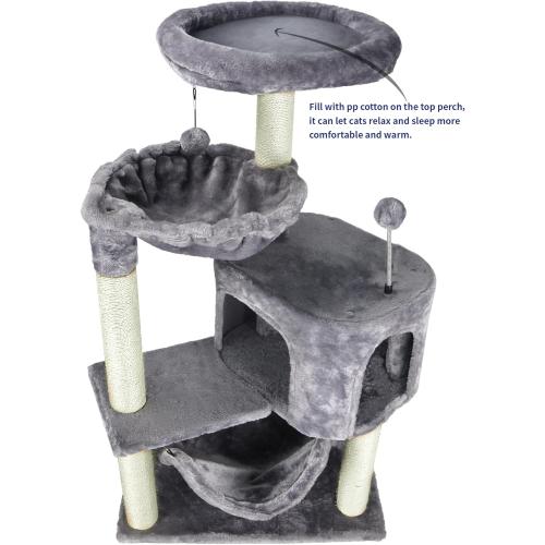 YUNIQUE Cat Tree with Cat Condo and Big Hammock, Grey