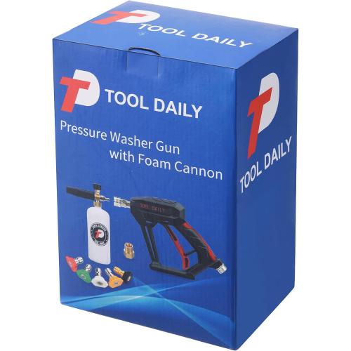 Tool Daily Short Pressure Washer Gun with Foam Cannon, 1/4 Inch Quick Connector, with 5 Pressure Washer Nozzle Tips, 1 Liter