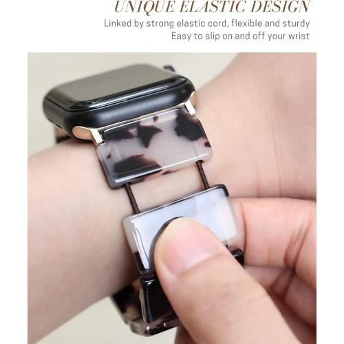 Heesch Resin Fashion Watch Band Compatible with Apple Watch Series Ultra//10/9/8/7/SE/6/5/4, Tortoise Elastic Watch Band Bracelet Jewelry Wristband Women Girl for iWatch, 38/40/41/42mm, 42/44/45/46/49