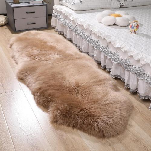 Fluffy Genuine Sheepskin Rug, Fuzzy Shaggy Fur Area Rug, Soft Fur Prayer Pup Mat Carpet, Chair Sofa Seat Cover, Bedroom, Living Room Double Pelts (Light Brown, 2x6ft)