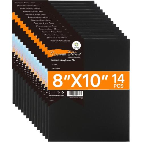 CONDA Black Canvases for Painting, Canvas Panels 8x10 inch, Pack of 14, 100% Cotton Acid-Free, 8 oz Gesso-Primed, Art Boards for Oil & Acrylic Painting