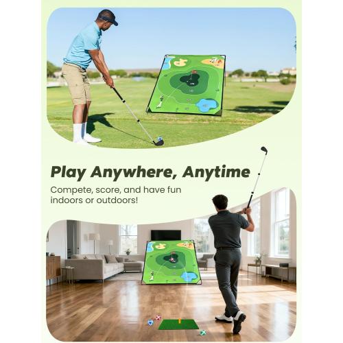 Golf Chipping Game with 6 x 6 FT Large Target Mat Training Set | 2 Adjustable Clubs, Sticky Balls, Scoreboard for Adults & Beginners, Backyard Fun, Indoor Outdoor Play, Party Activities