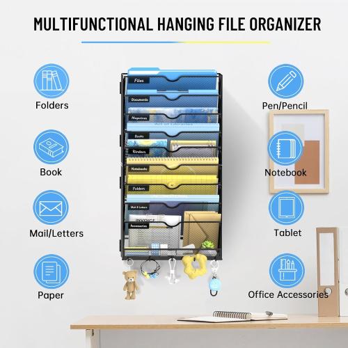 SUPEASY 10-Tier Wall File Organizer with Hooks, Hanging File Organizer