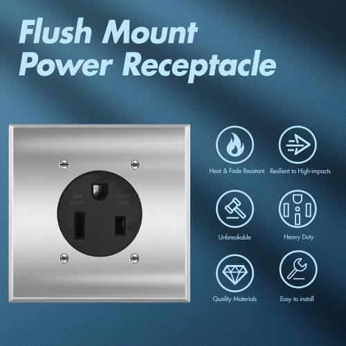 50 Amp 250V NEMA 6-50R Power Outlet, Heavy-Duty 50A Receptacle, for Welders, Plasma Cutters, Electric Ranges, Dryers, and More UL Listed micmi (NEMA 6-50R w/Square wallplate)