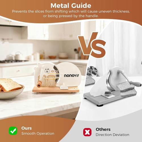 Manual Bread Slicer for Homemade Sourdough Bread, Adjustable Thickness, Hand-Crank Bread Cutter with Metal Guide, Suction Cup & Scale Line, Stainless Steel Blade, Beech Wood Base for Even Slices