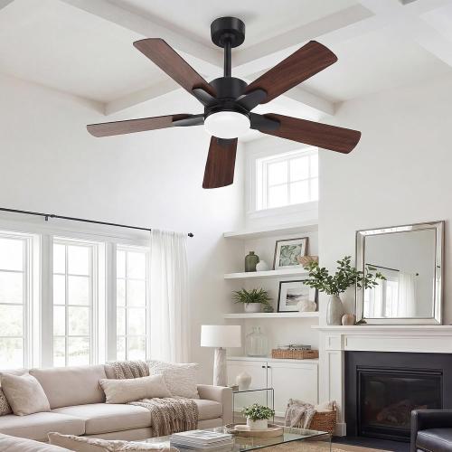 52 Inch Ceiling Fans with Lights, Large Ceiling fan with Light and Remote/APP Control, Quick Installation, 3CCT, Dimmable, Noiseless Reversible Motor, 5 Blades Black Ceiling Fan for Outdoor Indoor
