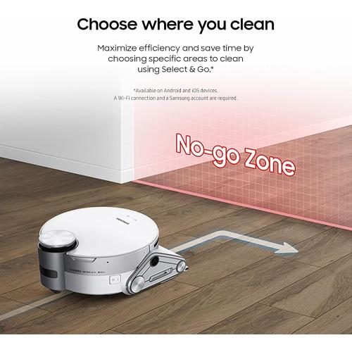 SAMSUNG Jet Bot AI  Robot Vacuum Cleaner w/ Object Recognition, Intelligent Cleaning, Clean Station, 5-Layer Filter, Touchless Dust Removal for Hardwood Floors, Carpets, VR50T95735W, White