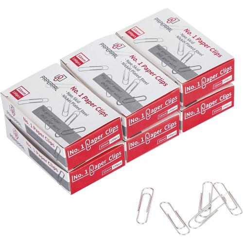 PAPERPAL Paperclips for Office School & Personal Use, #1 Nonskid Paper Clip (1-2/7), 600 Medium Paper Clips (6 Boxes of 100 Each), Silver