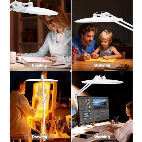 Led Desk Lamp with Clamp, Eye Caring Architect Desk Light for Home Office, Dual Screen Computer Monitor Gooseneck Adjustable Arm 20 LED Lamp, Stepless Dimming, for Nails &Salon, Reading, Workbench