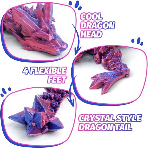 3D Printed Dragon Easter Basket Stuffers - Red Blue - 12 Flexible Crystal Dragon with Egg, Unique Easter Toy Gift for Kids&Adults, Fidgets, Desk Pet Figure