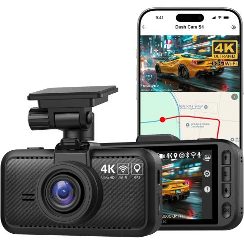Miofive Dash Cam Front – 4K UHD Dash Camera for Cars, Built-in Bluetooth, 5G Wi-Fi, GPS, 3 IPS Screen, Night Vision, 140° Wide Angle, HDR, 24-Hour Parking Mode, G-Sensor(S1)