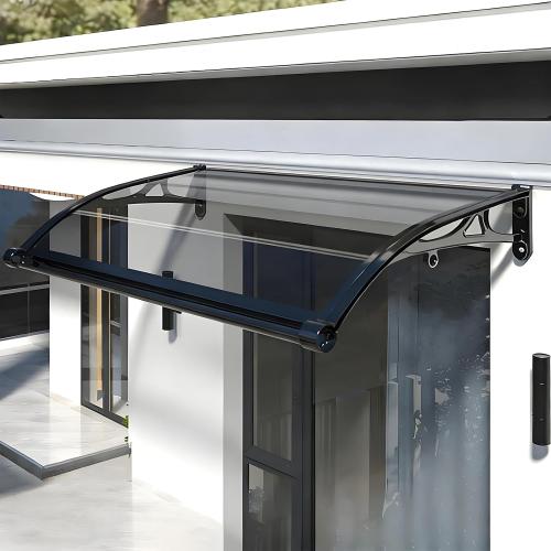 Awning for Door Entrance, Window Awnings Exterior with Aluminum Bracket Polycarbonate Board, Patio Balcony Porch, Uv Rain Snow Protection, with Drainage Channels, Gray 80x100cm/31 x39